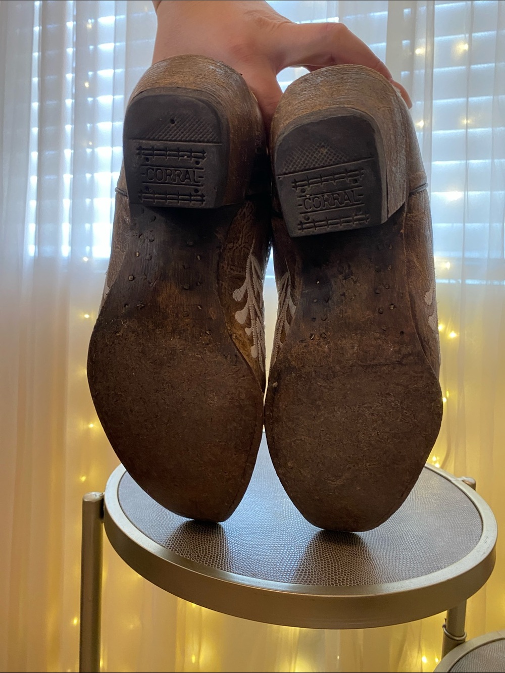 Corral Brown Leather Western Boots with White Embroidery - Picture 3 of 4